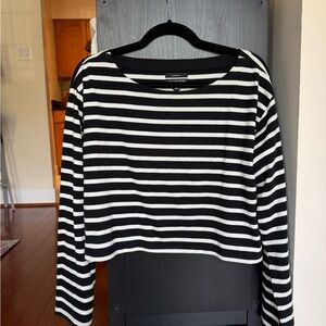 J. Crew Black and White Striped Cropped Long Sleeve Shirt Size M